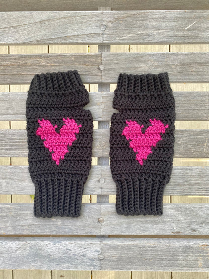 Crochet Fingerless Heart Gloves