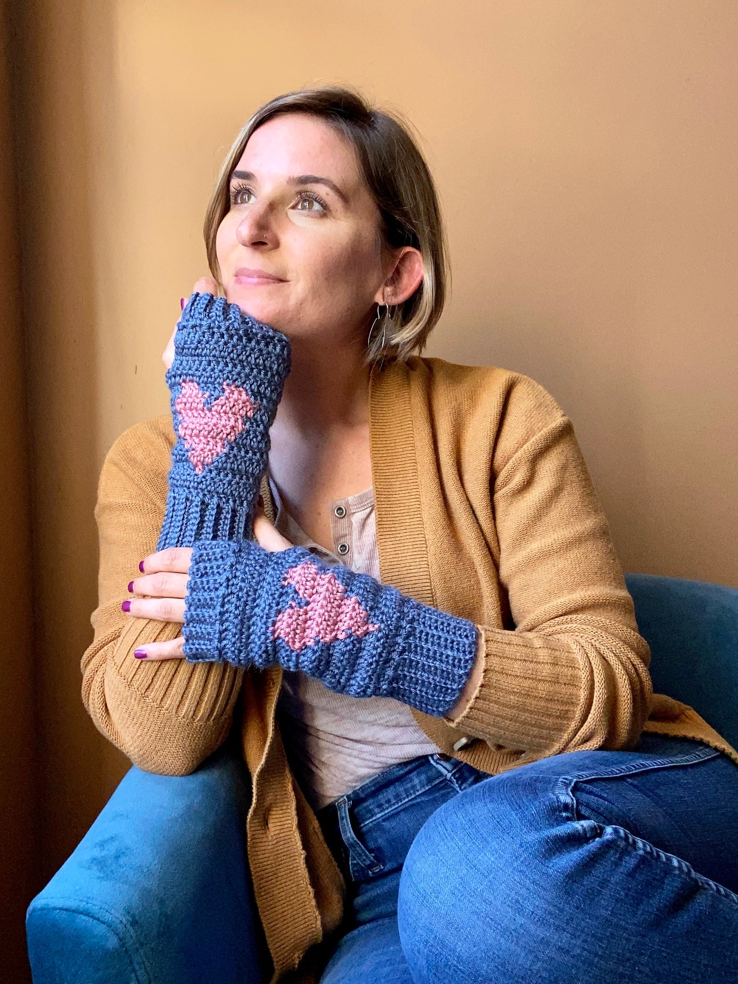 Crochet Fingerless Heart Gloves