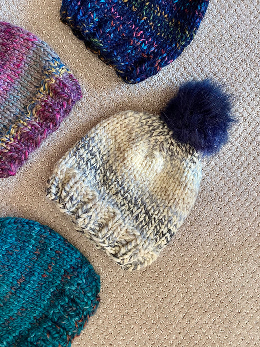 Knit Hat with Faux Fur Pom Pom