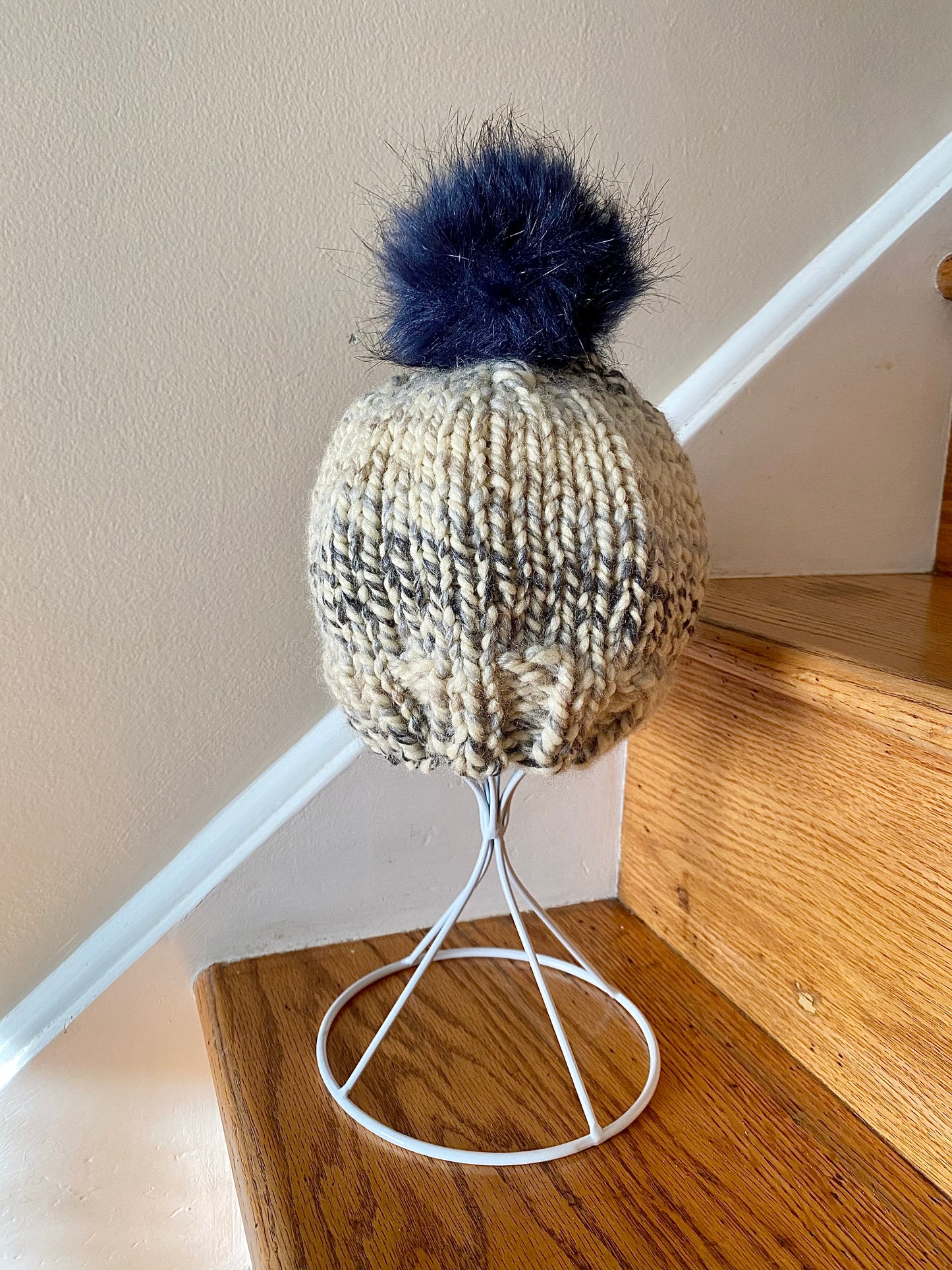 Knit Hat with Faux Fur Pom Pom