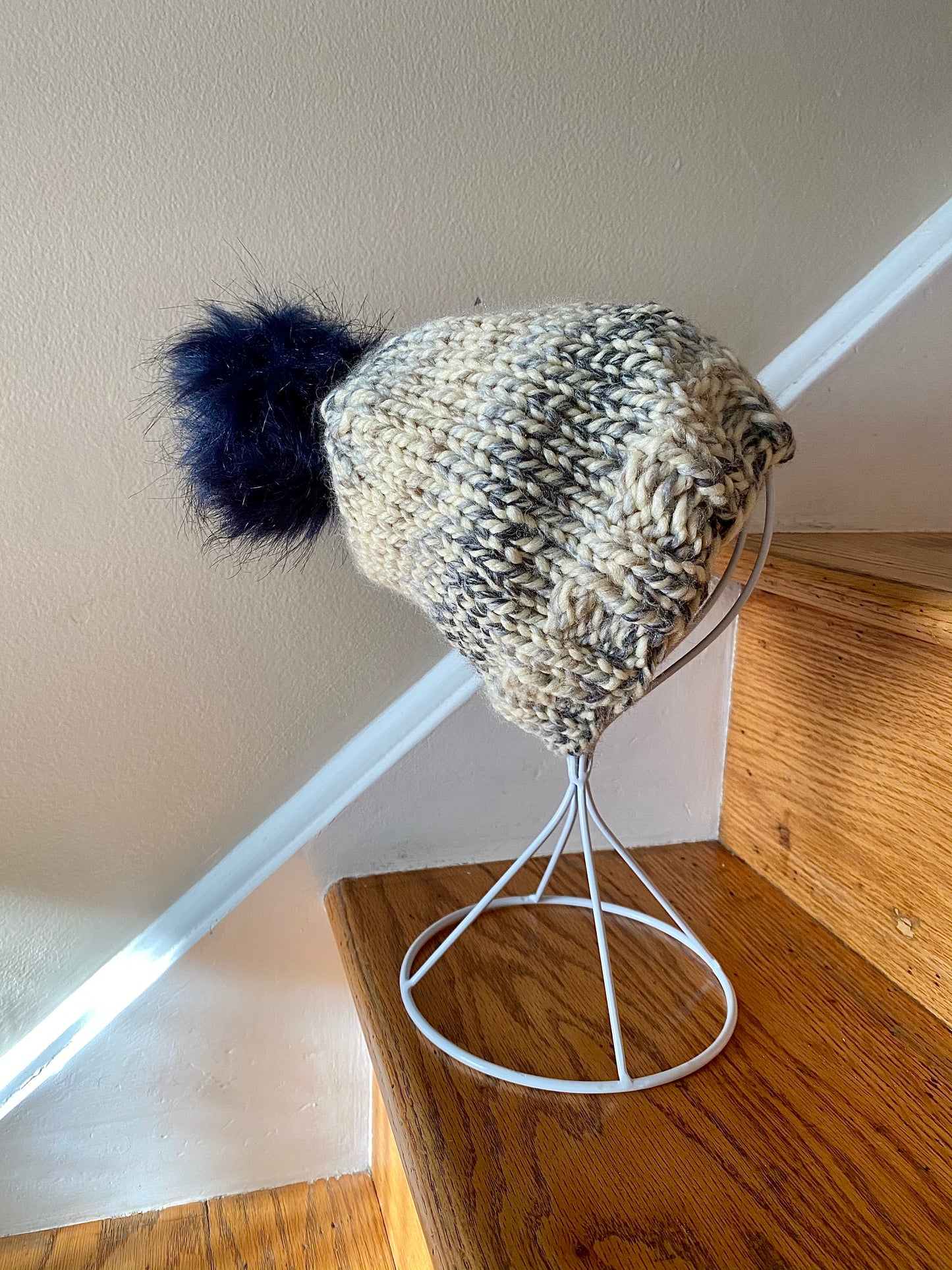 Knit Hat with Faux Fur Pom Pom