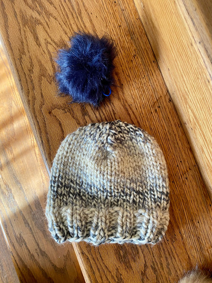 Knit Hat with Faux Fur Pom Pom